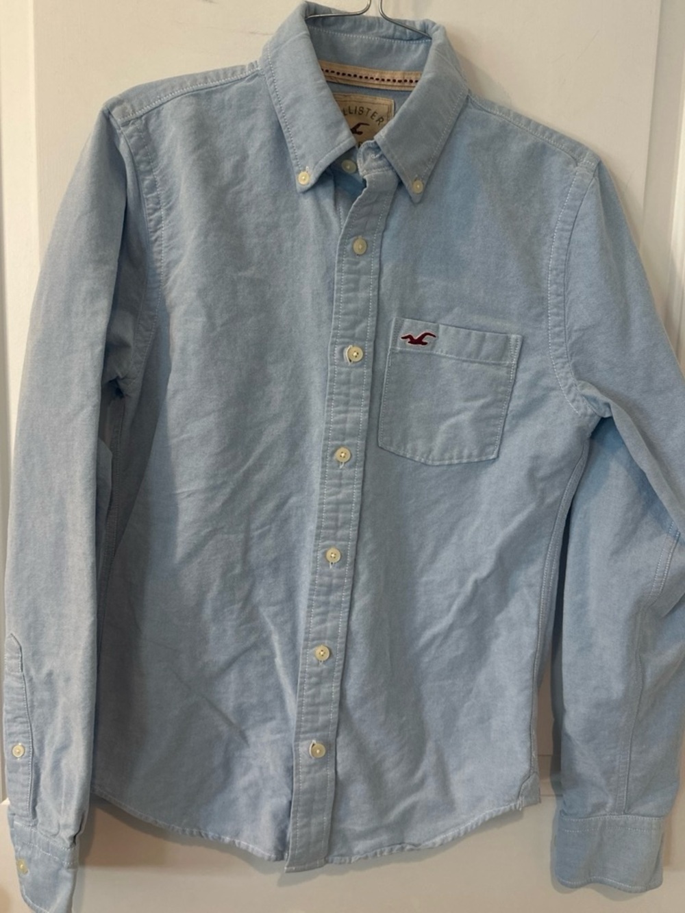 Hollister Light Blue Button-Down Oxford Shirt with Pocket Logo
